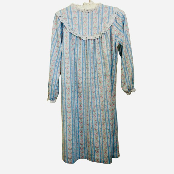 Lanz Of Salzburg Nightgown Girls M 7/8 Blue Floral Stripe Flannel - Picture 9 of 9
